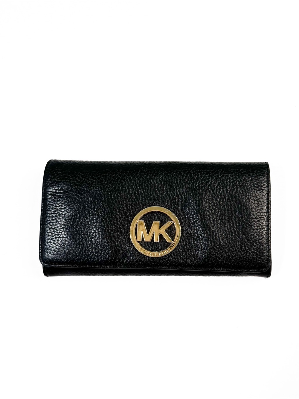 Michael Kors Black Pebbled Leather Wallet with Gold MK Emblem